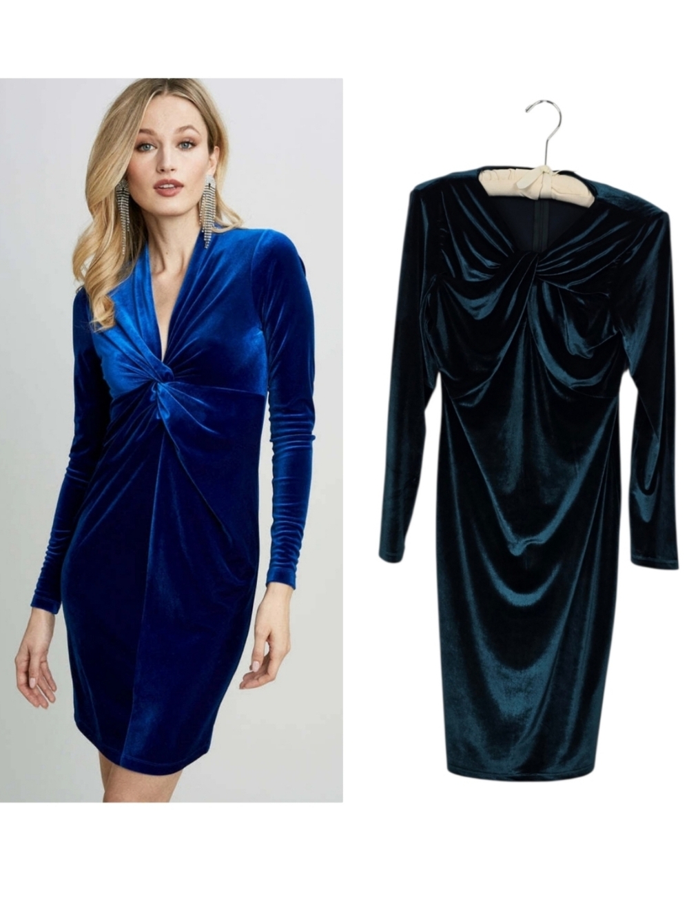 Elie Tahari Stretch Velvet Twist Long Sleeve Sheath Dress Emerald Green Small
